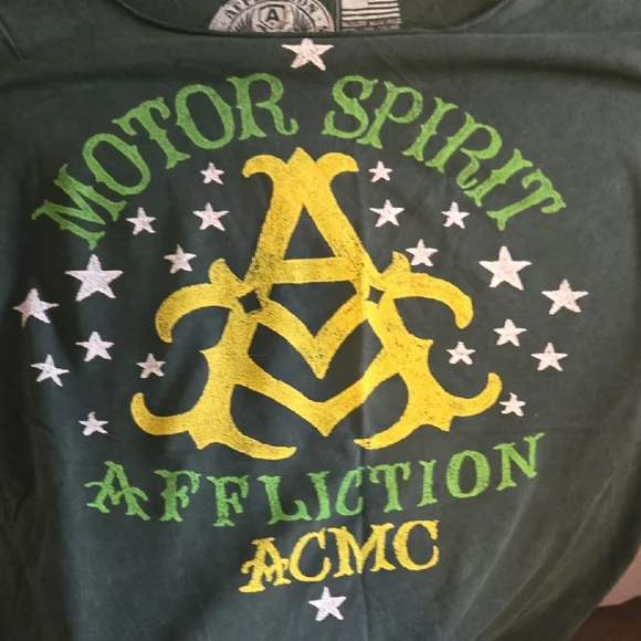 Affliction Dark Green Tee with Yellow Graphic - Picture 3 of 5